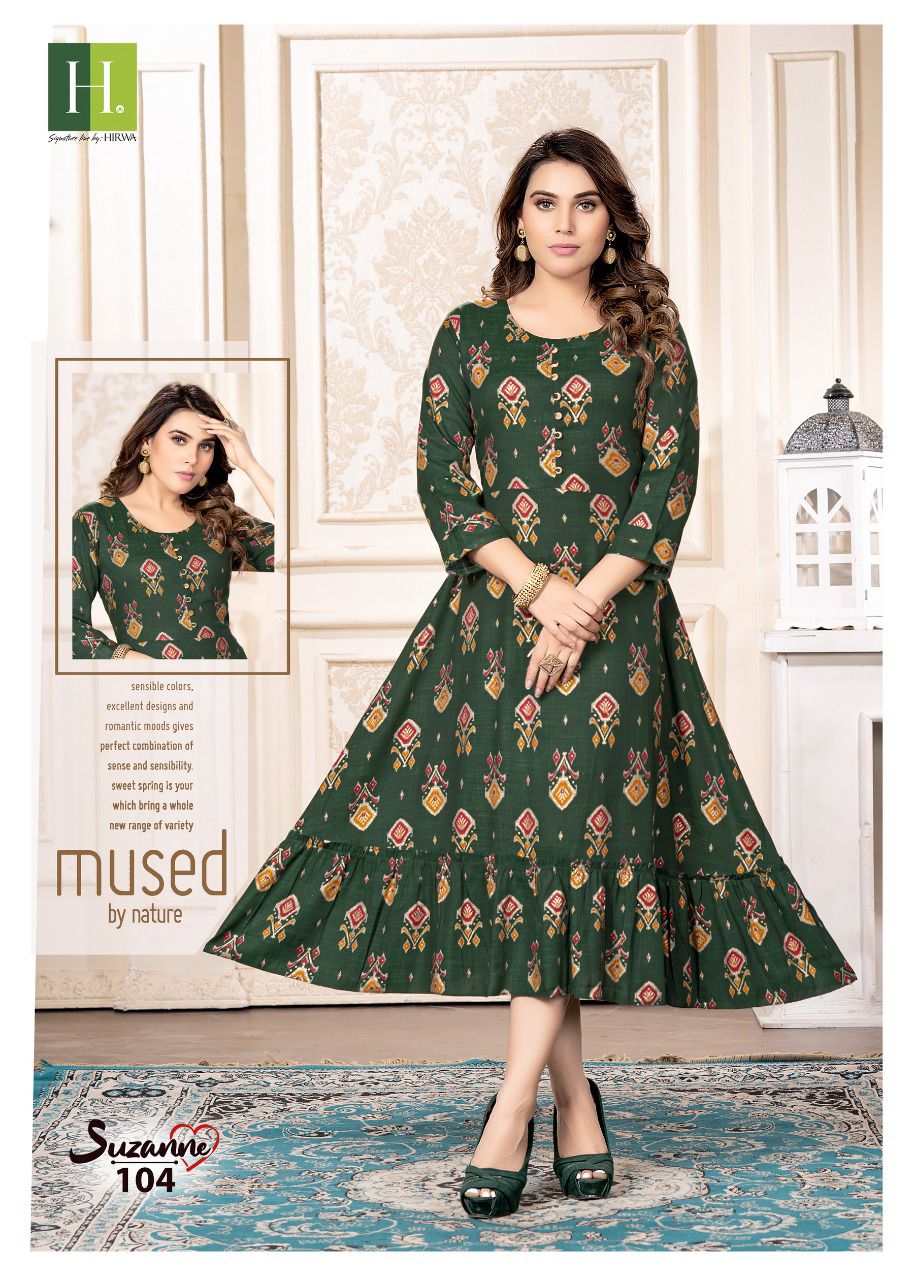 Hirwa Suzanne Ethnic Wear Fancy Rayon Anarkali Kurti Collection